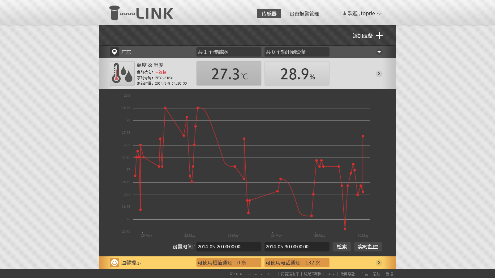 物聯(lián)網(wǎng)平臺(tái)軟件報(bào)警界面示意圖